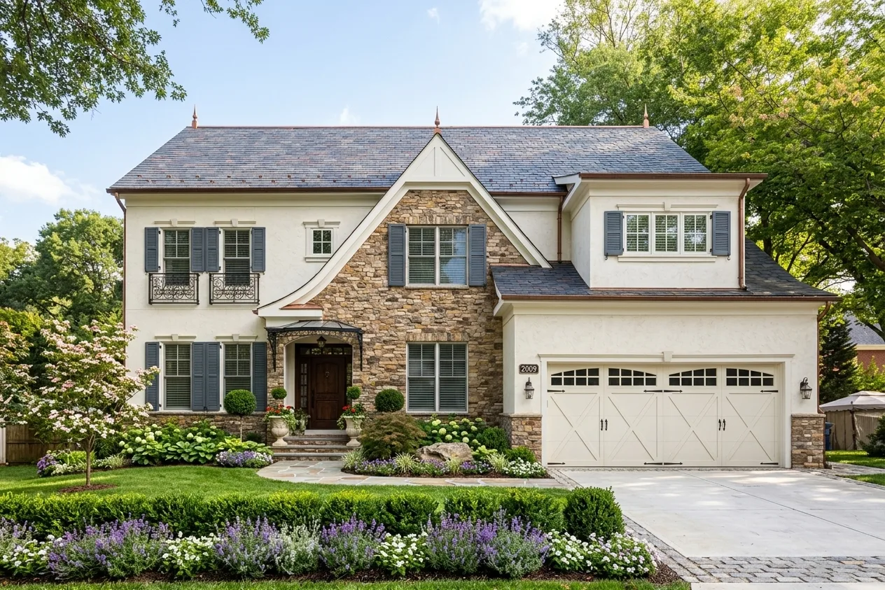 Craftsman Home With a French Twist exterior, Chevy Chase, MD. Completed portfolio project; not advertised as currently available.