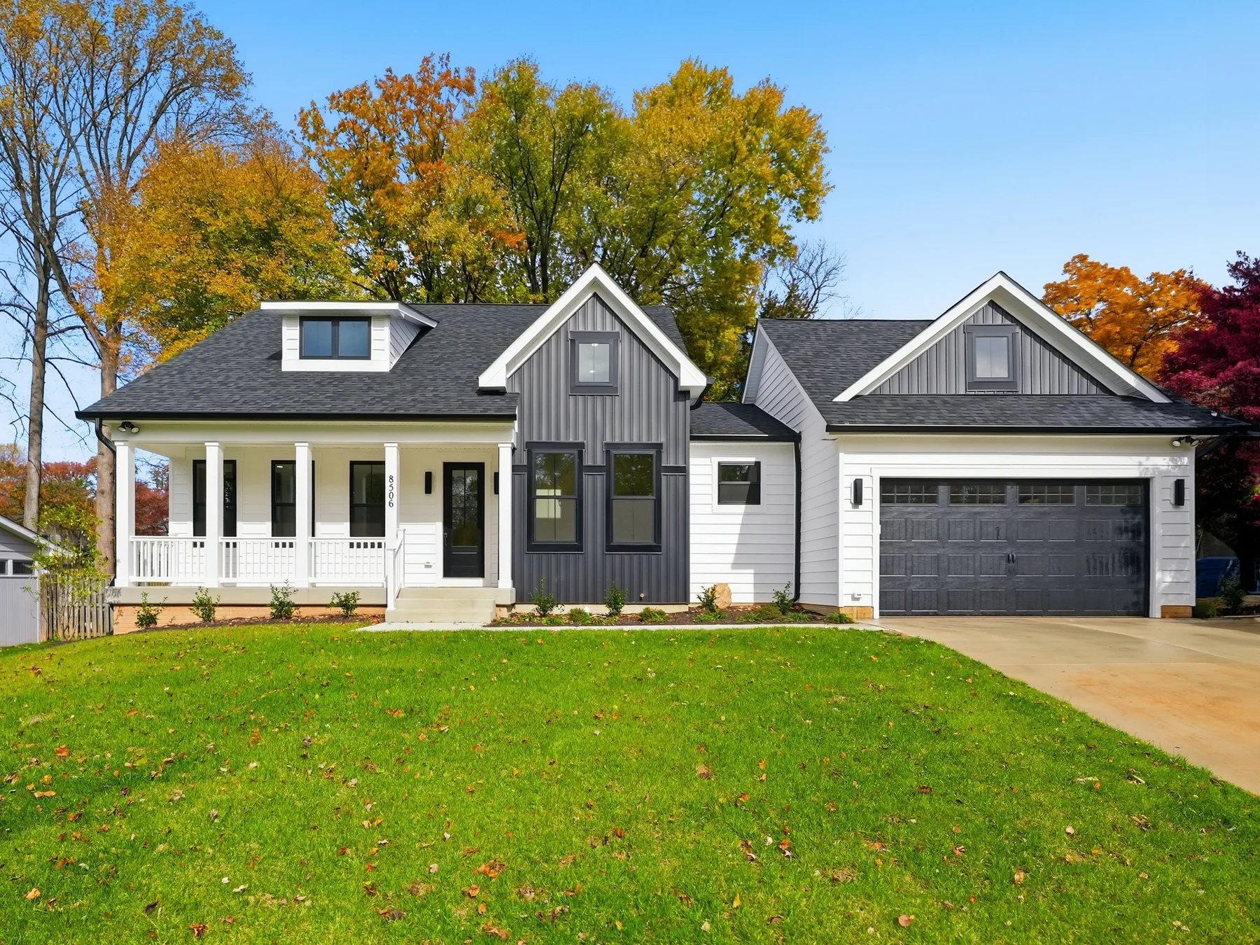 Modern Farm House — exterior view, custom home in Fairfax City, VA 22030