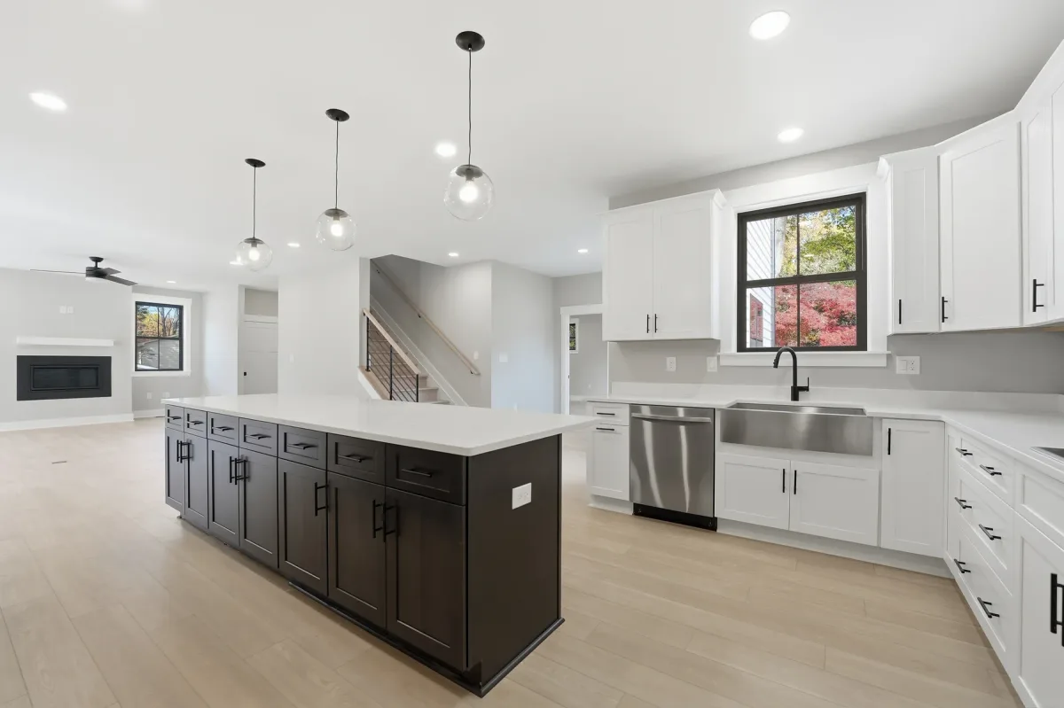 Kitchen island opening to the main living area